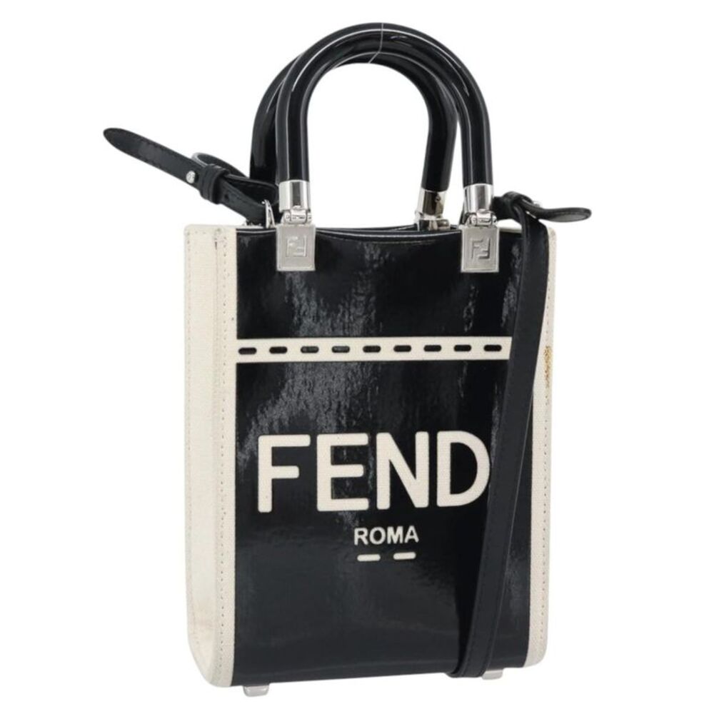 Fendi Sunshine Shopper Patent And Canvas Black Patent_Leather Tote Bag Bag